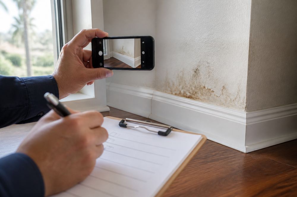 Homeowner documenting water damage for an insurance claim with photos and checklist — insurance cost guides for Greater Los
